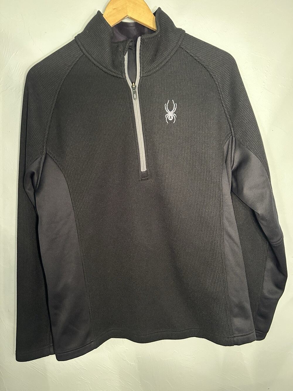 SPYDER Outbound 1/4 Quarter Zip Midweight Core Sweater BLACK Sweatshirt Sz Large